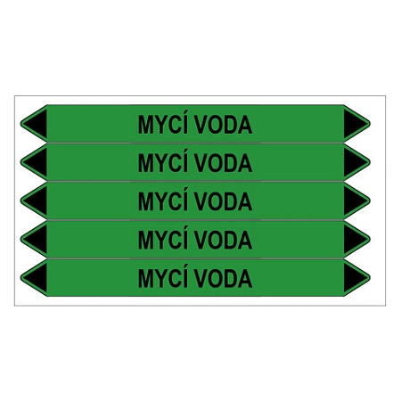 Značení potrubí, mycí voda,5 ks, 150 × 12 mm